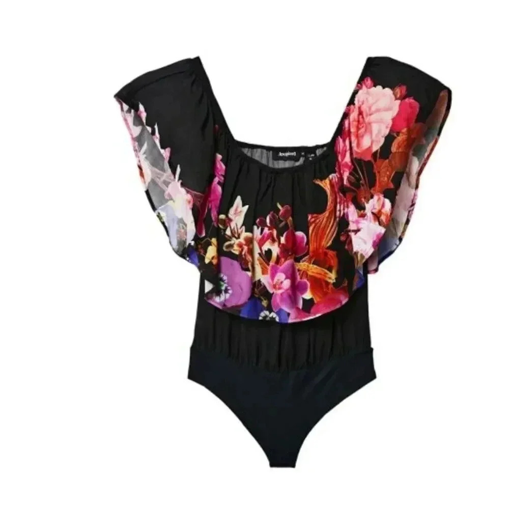 DESIGUAL Christian Lacroix Off Shoulder floral Bodysuit top womens small NWT - Picture 5 of 5